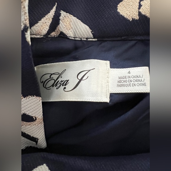 NWOT ELIZA J Navy Blue White + Gold Metallic A-Line Formal Knee Length Skirt 4 - Picture 8 of 8